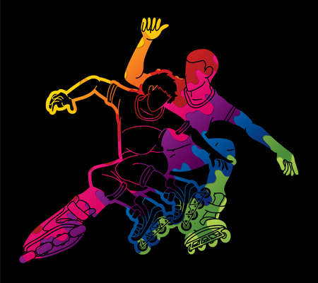 Group of Roller blade Players Action Vectorのイラスト素材