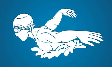 Swimming Butterfly Swimmer Action Cartoon Sport Graphic Vectorのイラスト素材
