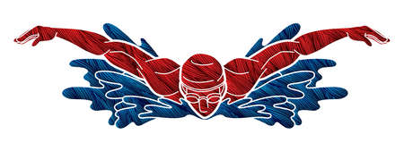 Swimming Sport Swimmer Action Cartoon Graphic Vectorのイラスト素材