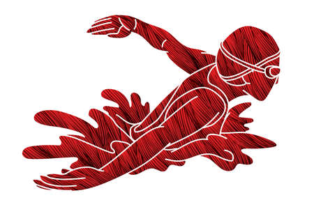Swimming Sport Female Swimmer Action Cartoon Graphic Vector
