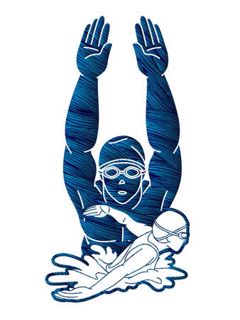 Group of People Swimming Action Swimmer Cartoon Sport Graphic Vectorのイラスト素材