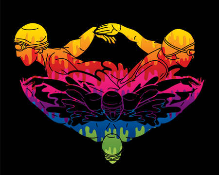 Group of People Swimming Swimmer Action Cartoon Sport Graphic Vectorのイラスト素材