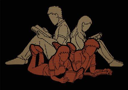 Youth Man and Woman Reading Books Together Cartoon Graphic Vectorのイラスト素材