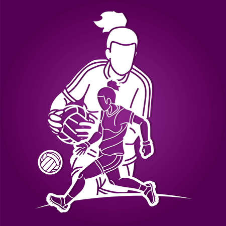 Group of Gaelic Football Female Players Action Cartoon Graphic Vectorのイラスト素材