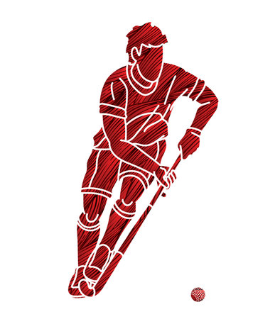 Field Hockey Sport Male Player Action Cartoon Graphic Vectorのイラスト素材