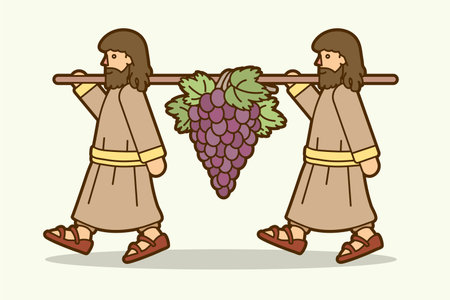 Two Spies of Israel Carrying Grapes of Canaan Cartoon Graphic Vectorのイラスト素材