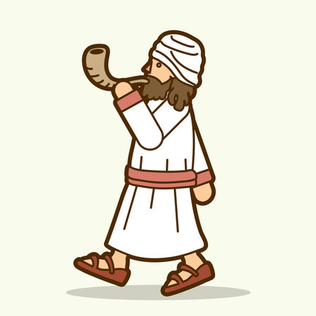 Jewish Blowing the Shofar Sheep Horn Cartoon Graphic Vectorのイラスト素材