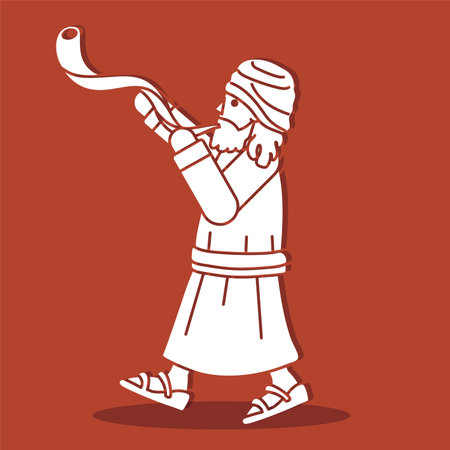Jewish Blowing the Shofar Kudu Horn Cartoon Graphic Vectorのイラスト素材