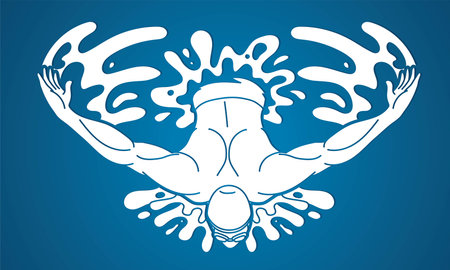 Swimming Sport A Male Swimmer Action Cartoon Silhouette Graphic Vectorのイラスト素材
