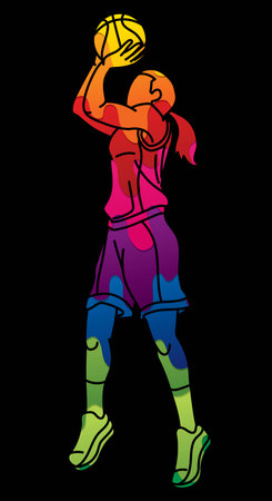 Basketball Action Female Player Cartoon Sport Graphic Vectorのイラスト素材