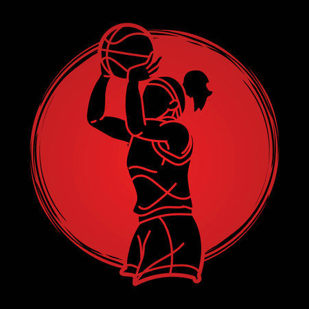 Basketball Action Female Player Cartoon Sport Graphic Vectorのイラスト素材