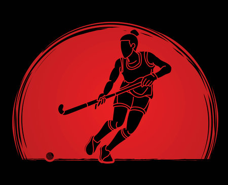 Field Hockey Sport Female Player Action Cartoon Sport Graphic Vectorのイラスト素材