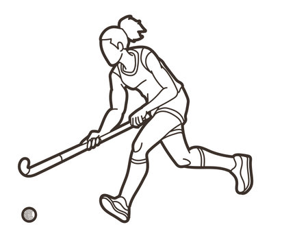 Field Hockey Sport Female Player Action Cartoon Sport Graphic Vectorのイラスト素材