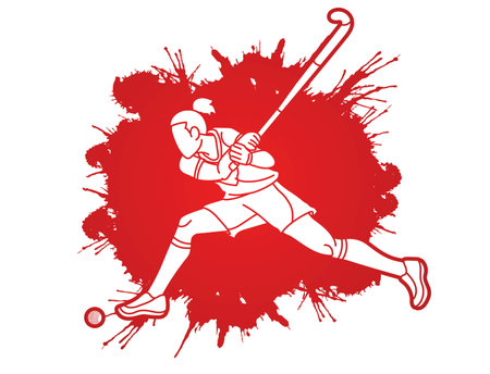 Field Hockey Sport Female Player Action Cartoon Sport Graphic Vectorのイラスト素材