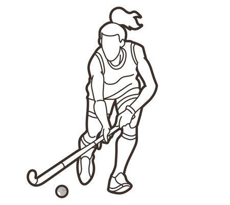 Field Hockey Sport Female Player Action Cartoon Sport Graphic Vectorのイラスト素材
