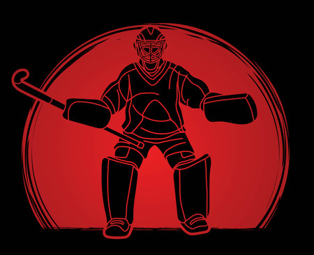 Field Hockey Goalkeeper Sport Players Action Cartoon Sport Graphic Vectorのイラスト素材