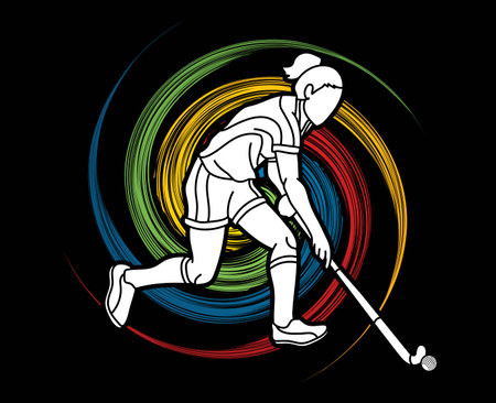 Field Hockey Sport Female Player Action Cartoon Sport Graphic Vectorのイラスト素材