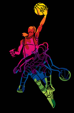 Group of Basketball Female Players Action Cartoon Sport Graphic Vectorのイラスト素材