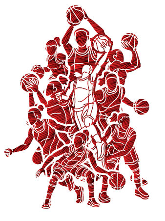 Group of Basketball Female Players Action Cartoon Sport Graphic Vectorのイラスト素材
