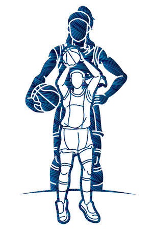 Group of Basketball Women Players Action Cartoon Sport  Team Graphic Vectorのイラスト素材