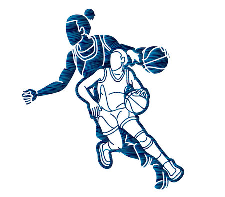 Group of Basketball Women Players Action Cartoon Sport  Team Graphic Vectorのイラスト素材