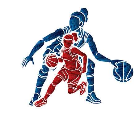 Group of Basketball Women Players Action Cartoon Sport  Team Graphic Vectorのイラスト素材