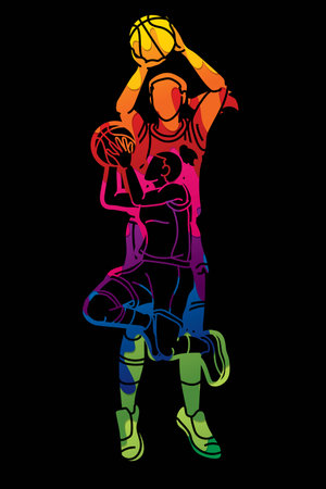 Group of Basketball Women Players Action Cartoon Sport  Team Graphic Vectorのイラスト素材