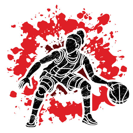 Basketball Female Player Action Cartoon Sport Graphic Vectorのイラスト素材