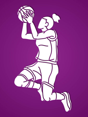 Basketball Female Player Action Cartoon Sport Graphic Vectorのイラスト素材