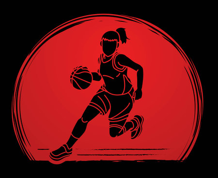 Basketball Female Player Action Cartoon Sport Graphic Vectorのイラスト素材