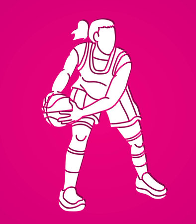 Basketball Female Player Action Cartoon Sport Graphic Vectorのイラスト素材