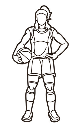 Basketball Female Player Action Cartoon Sport Graphic Vectorのイラスト素材