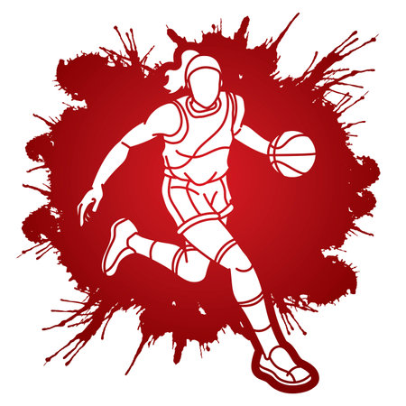 Basketball Female Player Action Cartoon Sport Graphic Vectorのイラスト素材
