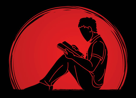 Silhouette A Man Reading A Book Cartoon Silhouette Graphic Vectorのイラスト素材