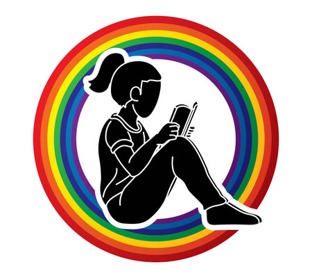 A Girl Reading A Book Cartoon Silhouette Graphic Vectorのイラスト素材