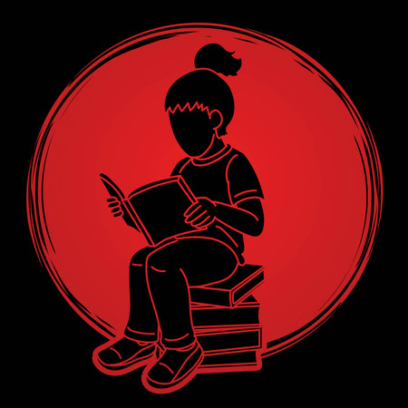 A Girl Reading A Book Cartoon Silhouette Graphic Vectorのイラスト素材