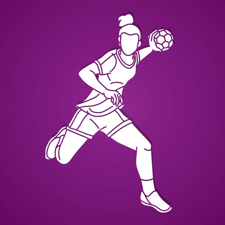 Handball Sport Woman Player Action Cartoon Graphic Vectorのイラスト素材