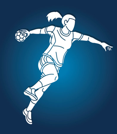 Handball Sport Woman Player Action Cartoon Graphic Vectorのイラスト素材