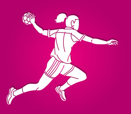 Handball Sport Woman Player Action Cartoon Graphic Vectorのイラスト素材