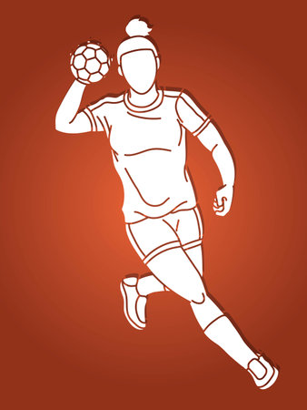 Handball Sport Woman Player Action Cartoon Graphic Vectorのイラスト素材