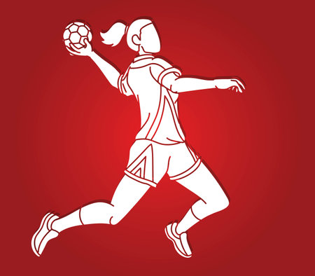 Handball Sport Woman Player Action Cartoon Graphic Vectorのイラスト素材