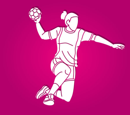 Handball Sport Woman Player Action Cartoon Graphic Vectorのイラスト素材