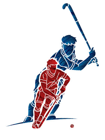 Field Hockey Sport Team Male Players Mix Action Cartoon Graphic Vectorのイラスト素材