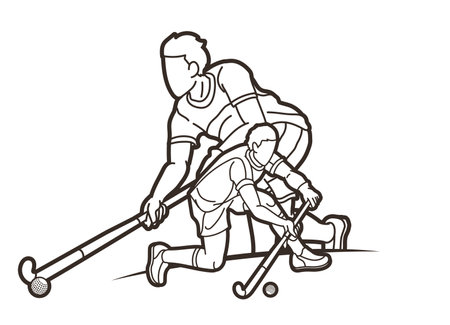 Field Hockey Sport Team Male Players Mix Action Cartoon Graphic Vectorのイラスト素材