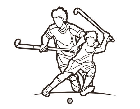 Field Hockey Sport Team Male Players Mix Action Cartoon Graphic Vectorのイラスト素材