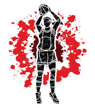 Basketball Female Player Action Cartoon Sport Graphic Vectorのイラスト素材