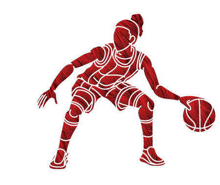 Basketball Female Player Action Cartoon Sport Graphic Vectorのイラスト素材