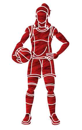 Basketball Female Player Action Cartoon Sport Graphic Vectorのイラスト素材