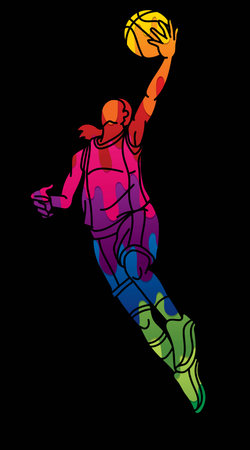 Basketball Female Player Action Cartoon Sport Graphic Vectorのイラスト素材