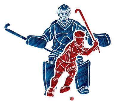 Field Hockey Sport Team Male Players Mix Action Cartoon Graphic Vectorのイラスト素材